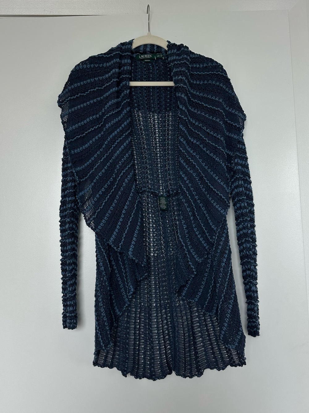 Ralph Lauren Navy Open-Front Draped Knit Cardigan
